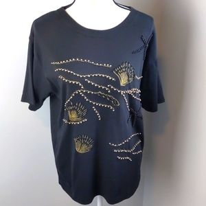 Victoria Harbour Studded Gold & Black Beading T-shirt / Size M